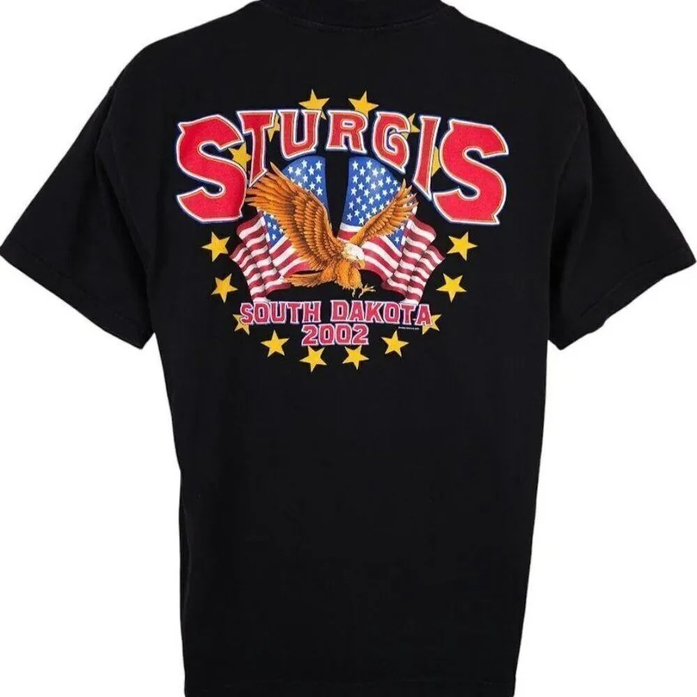 Vintage Sturgis T Shirt Mens Size Large Black Y2K 2002 Black Hills Rally